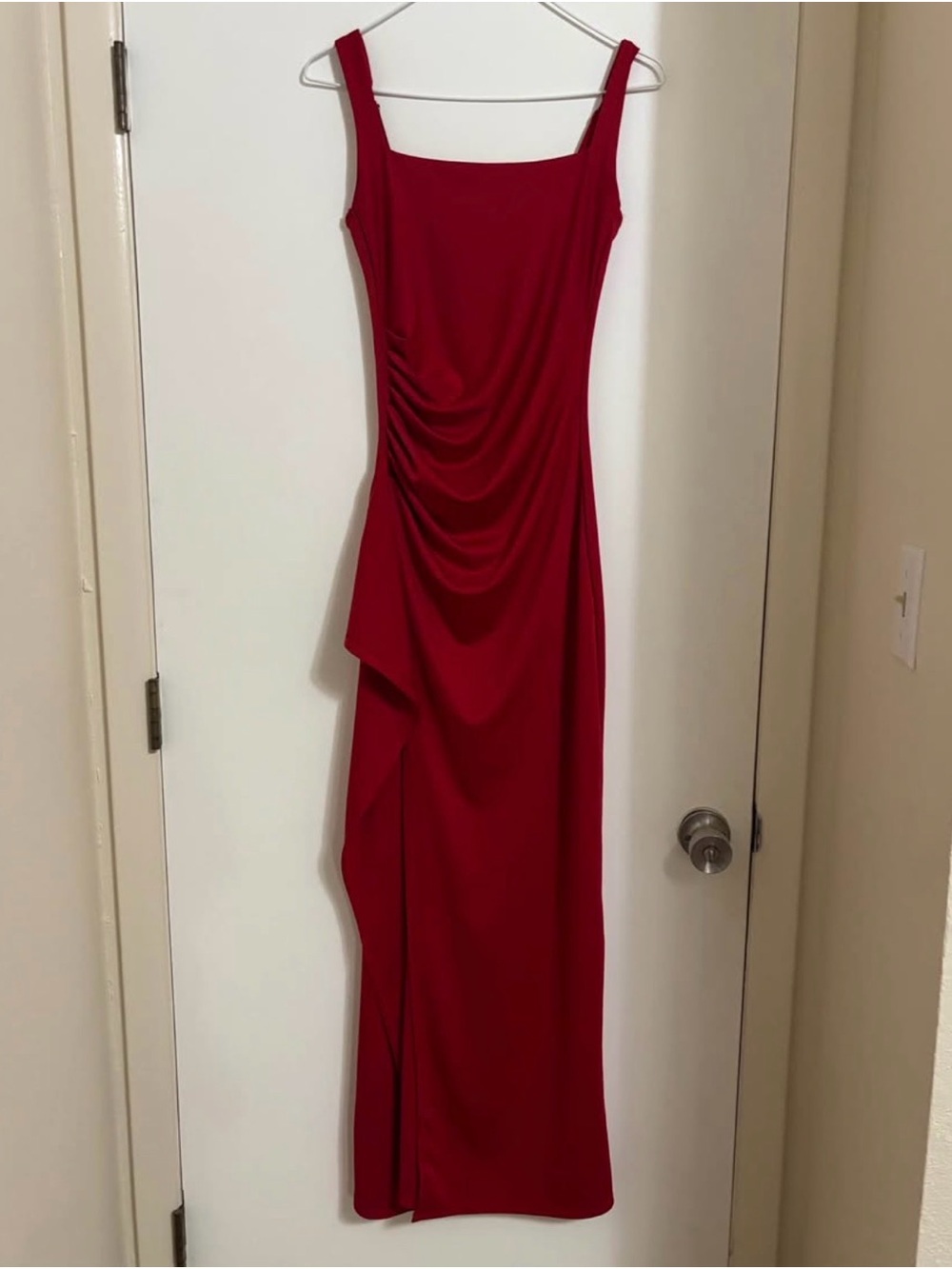Red Dress - Sleeveless Square Neck